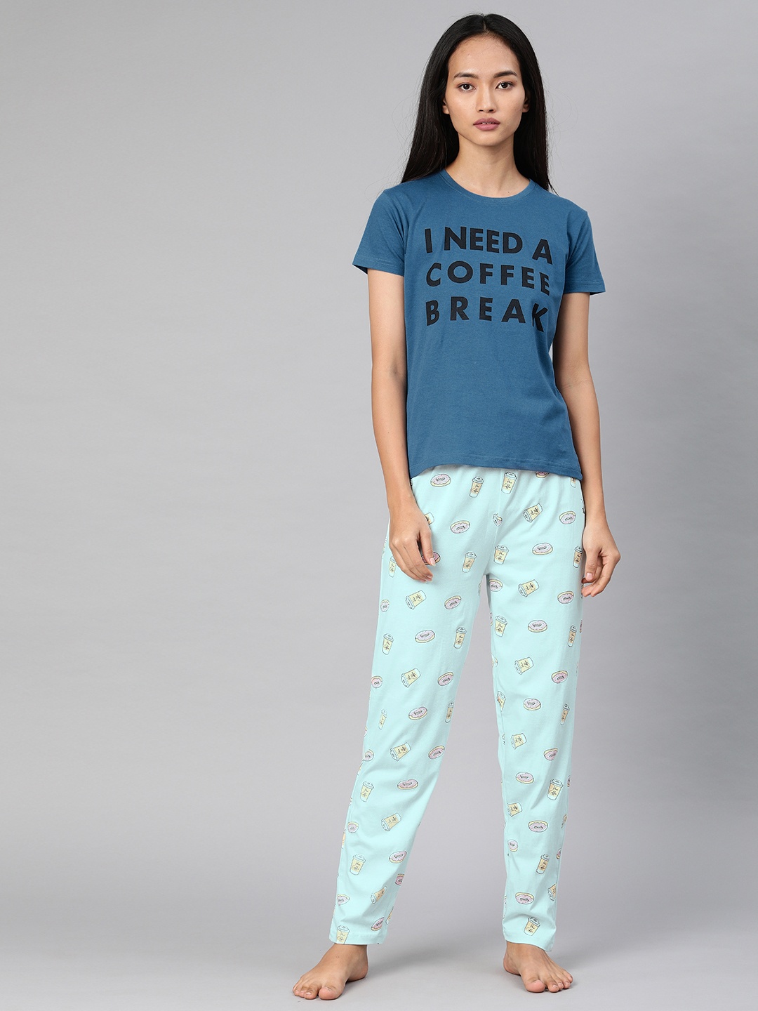 

QUARANTINE Women Blue Printed Night suit
