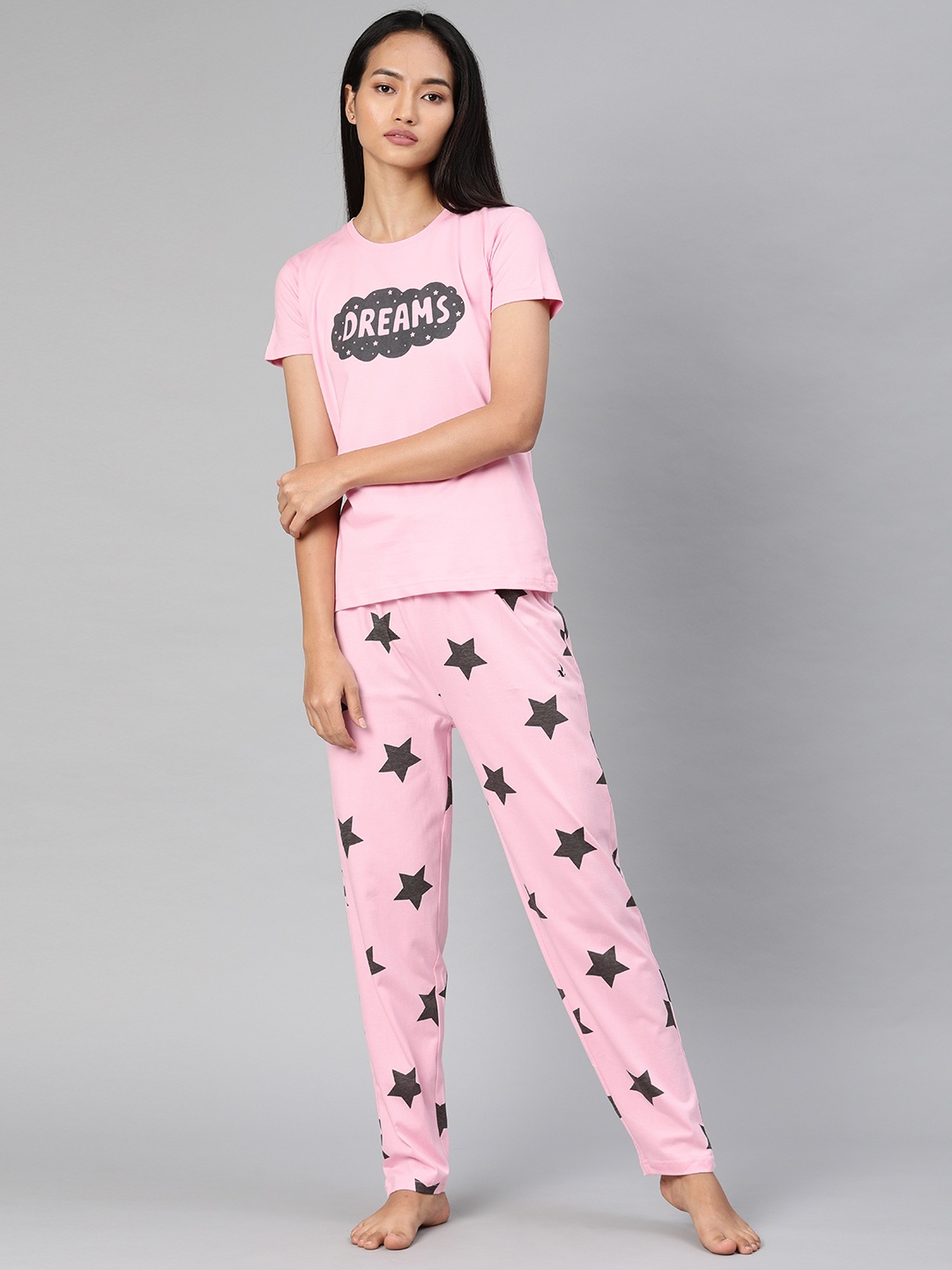 

QUARANTINE Women Pink & Black Printed Night suit