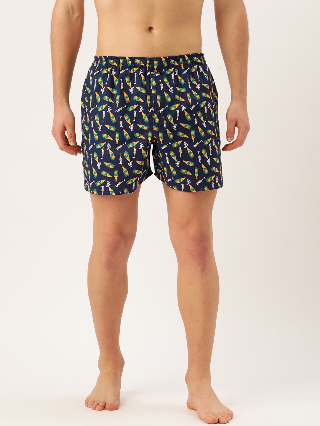 

Hancock Men Navy Blue & Yellow Quirky Print Pure Cotton Boxers 26012Navy