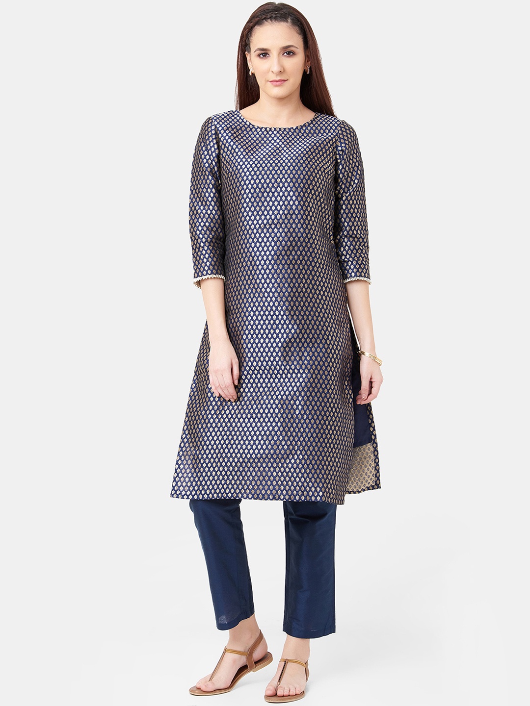 

IMARA Women Blue Self Design Kurta with Trousers