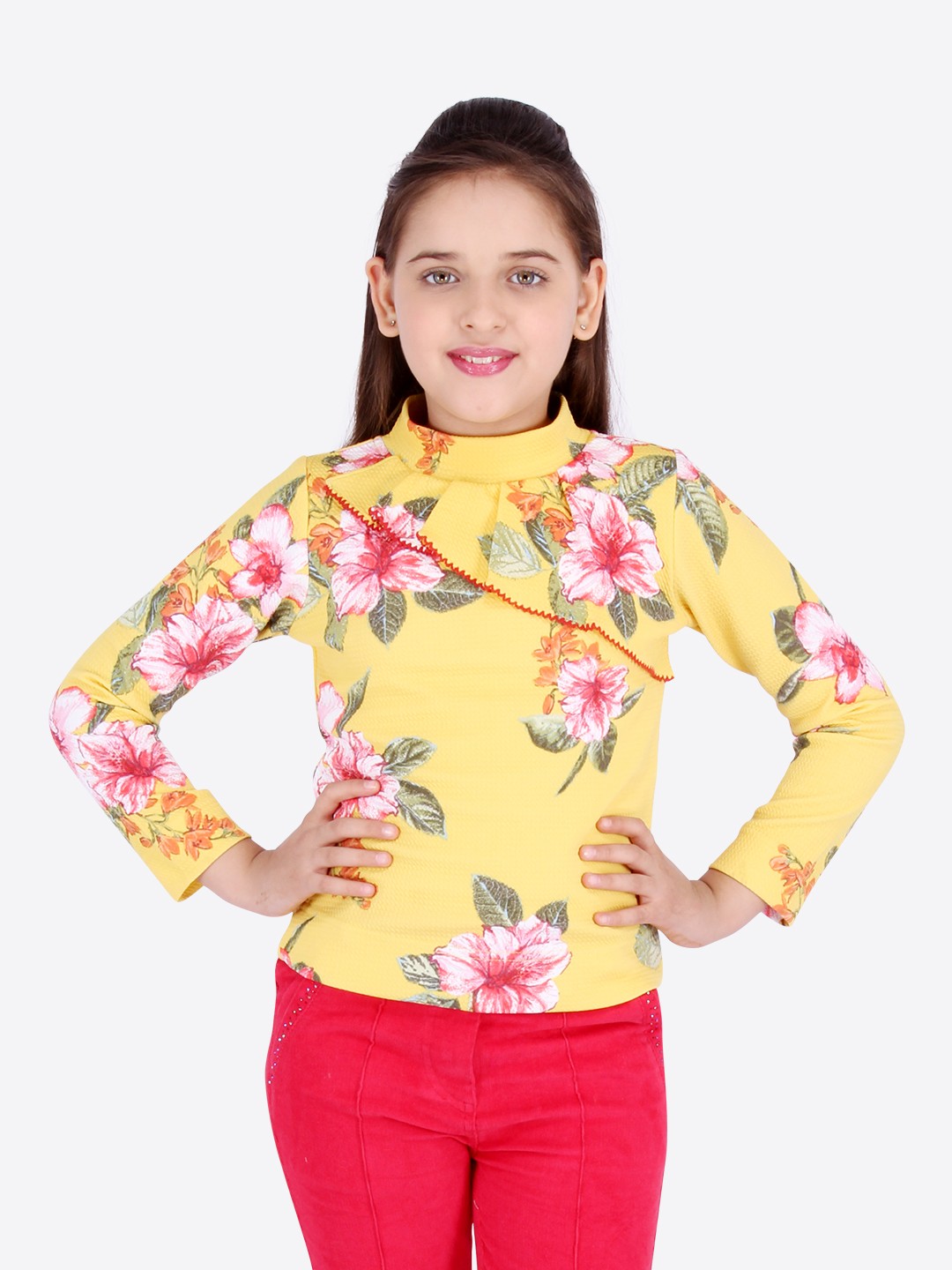 

CUTECUMBER Girls Mustard Yellow Printed Top