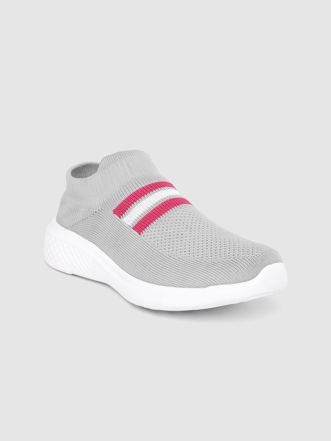 

TRASE Women Grey Woven Design Knitted Running Slip-On Shoes