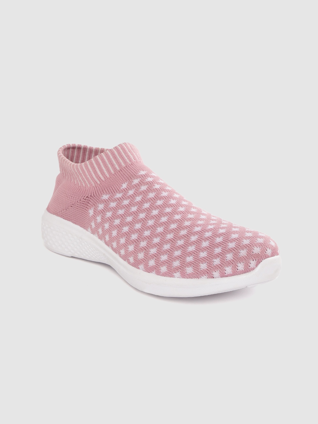 

TRASE Women Pink & White Geometric Woven Design Running Shoes