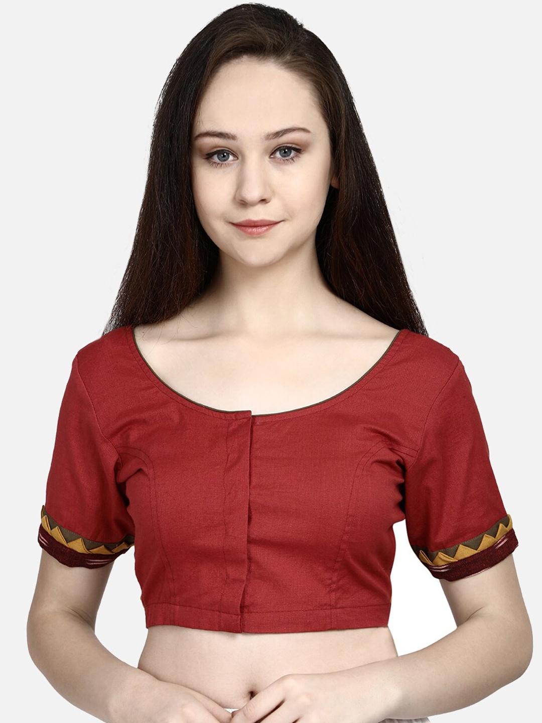 

Molcha Women Maroon Solid Scalloped Non Padded Blouse