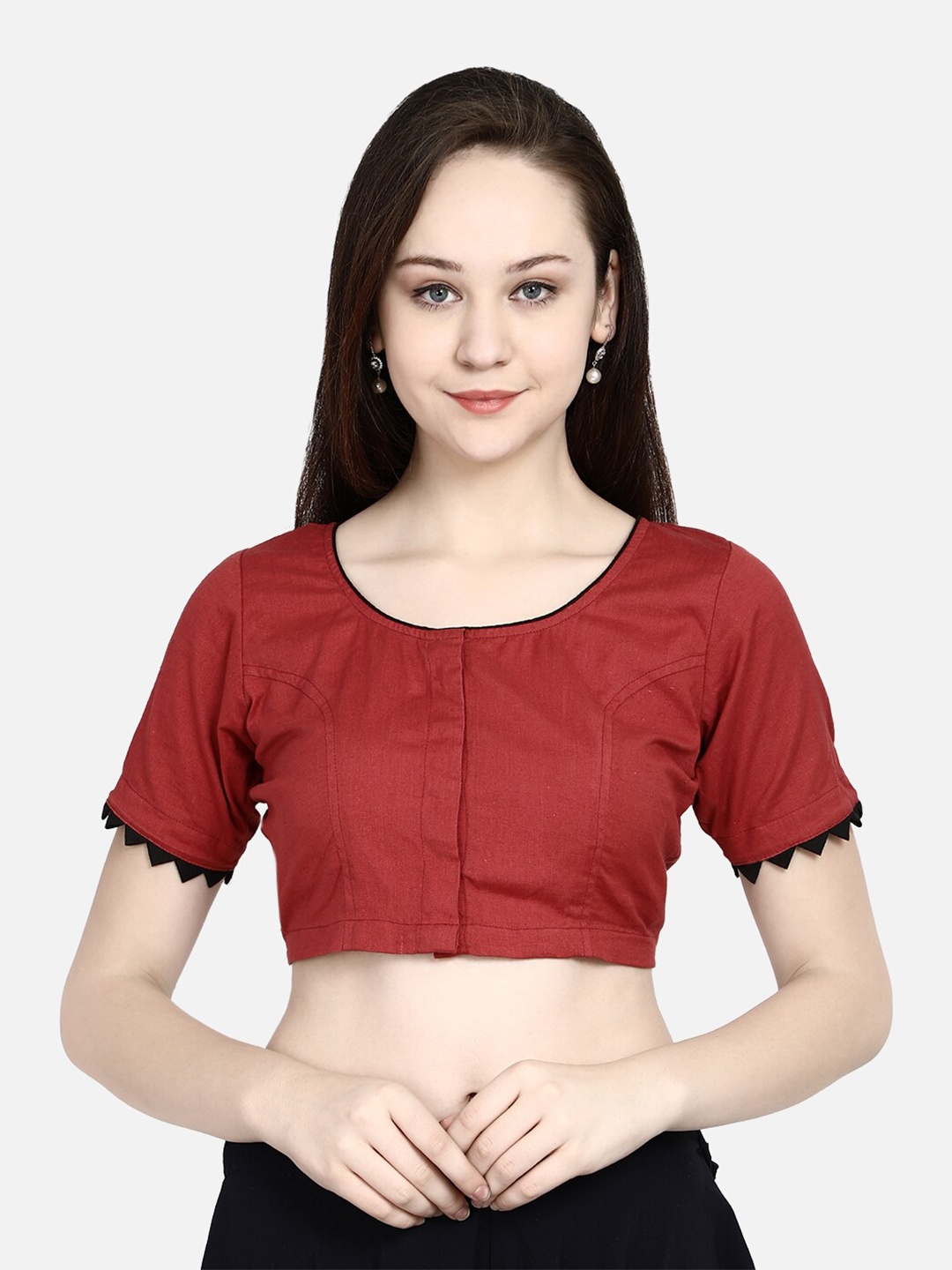

Molcha Women Maroon Scalloped Non-Padded Cotton Blouse