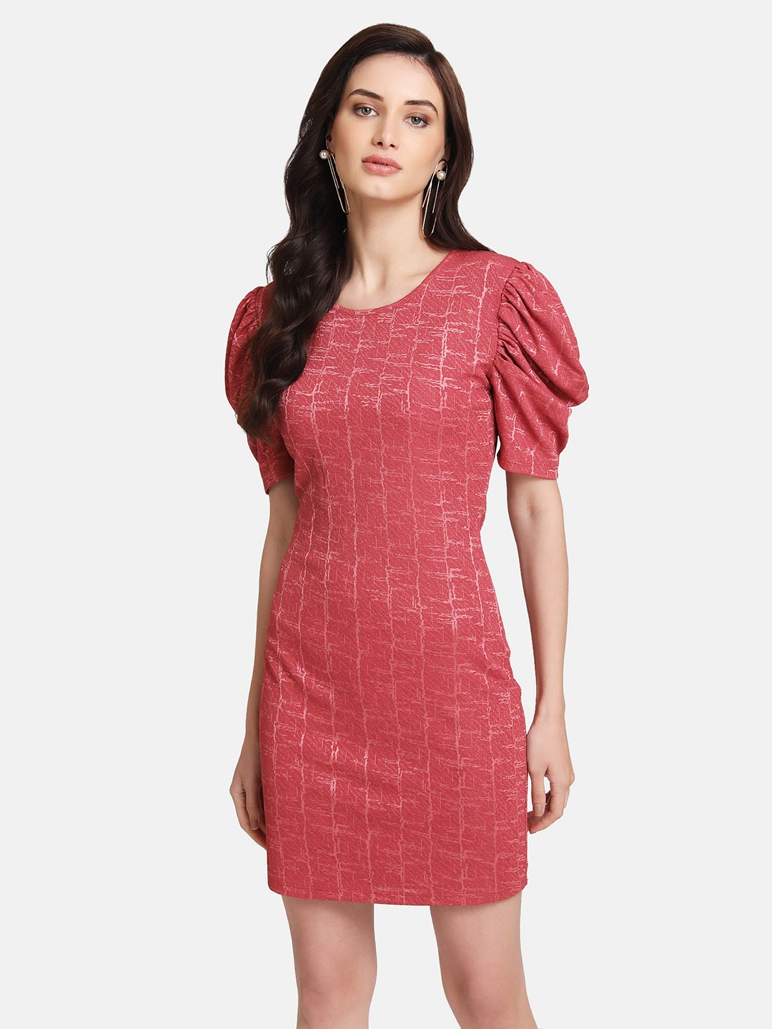 

Kazo Women Pink Solid Sheen Bodycon Dress