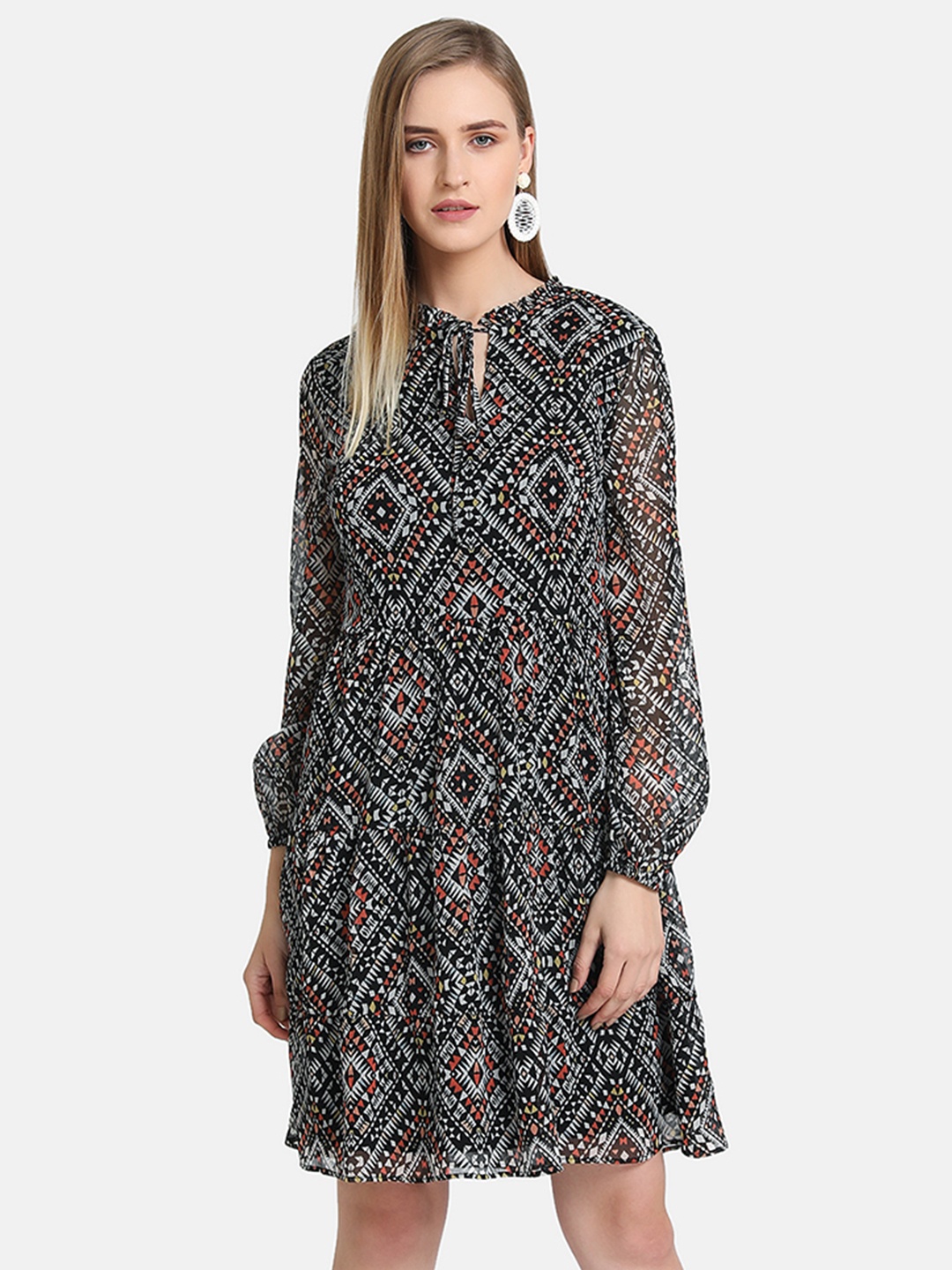 

Kazo Women Black & White Printed A-Line Dress