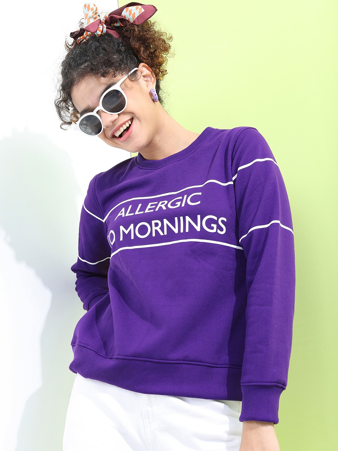 

Tokyo Talkies Women Purple Printed Sweatshirt