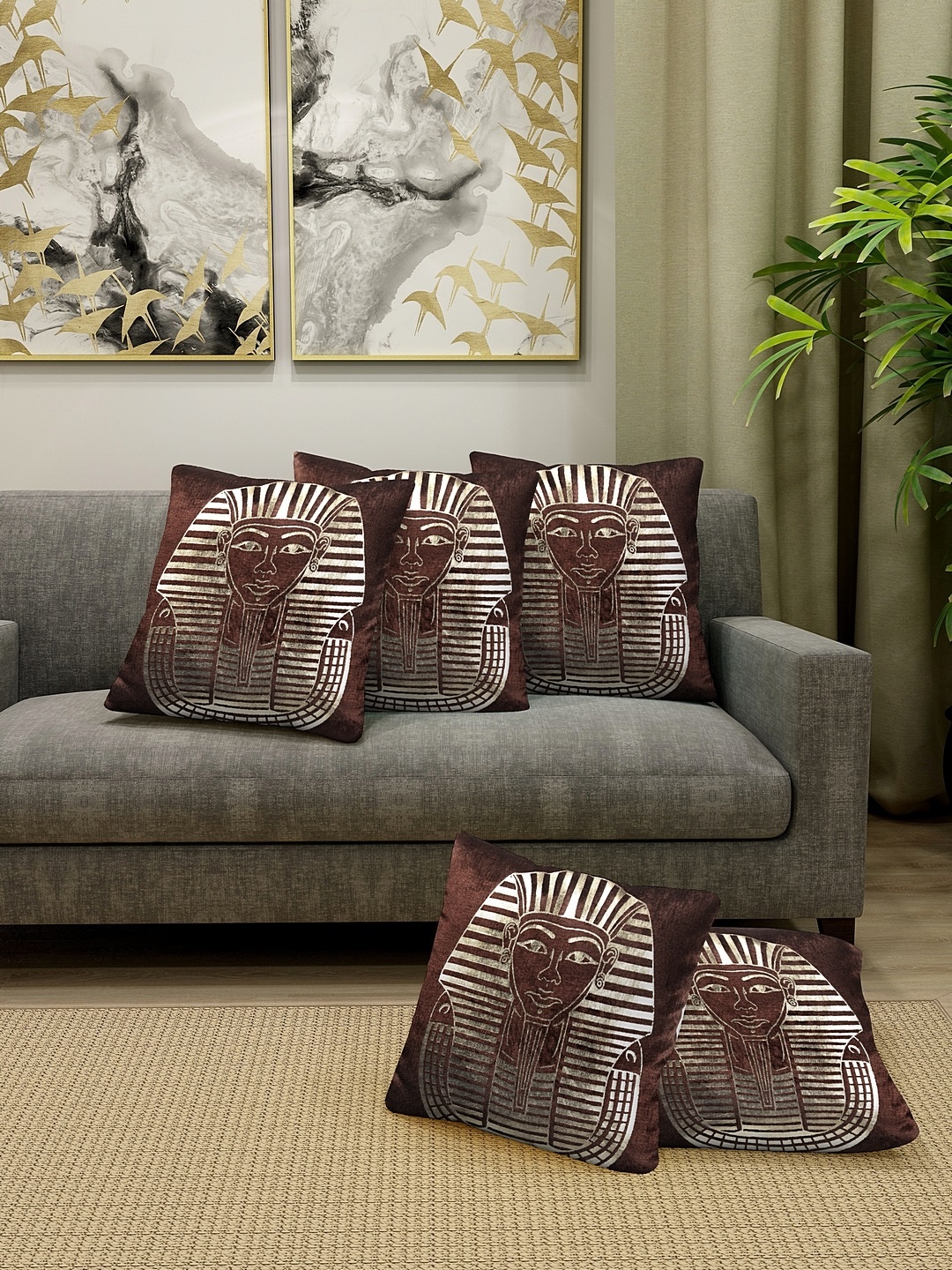 

KLOTTHE Brown & White Set of 5 Quirky Square Cushion Covers
