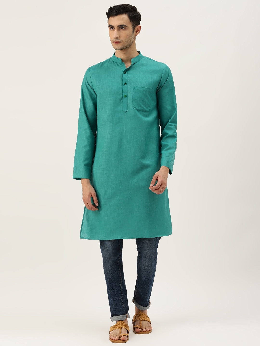 

Molly & Michel Men Green Solid Straight Kurta