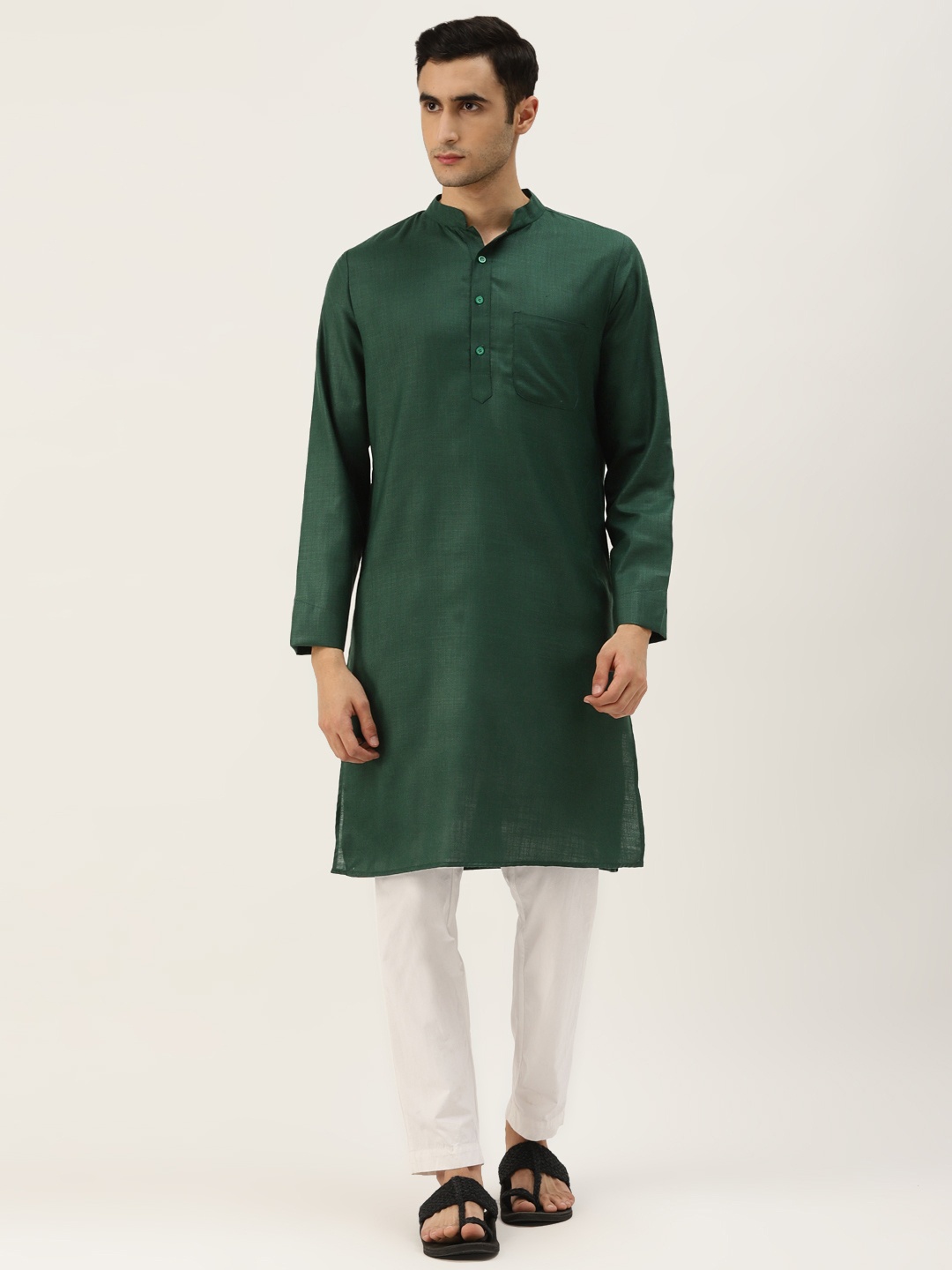 

Molly & Michel Men Green Solid Straight Kurta