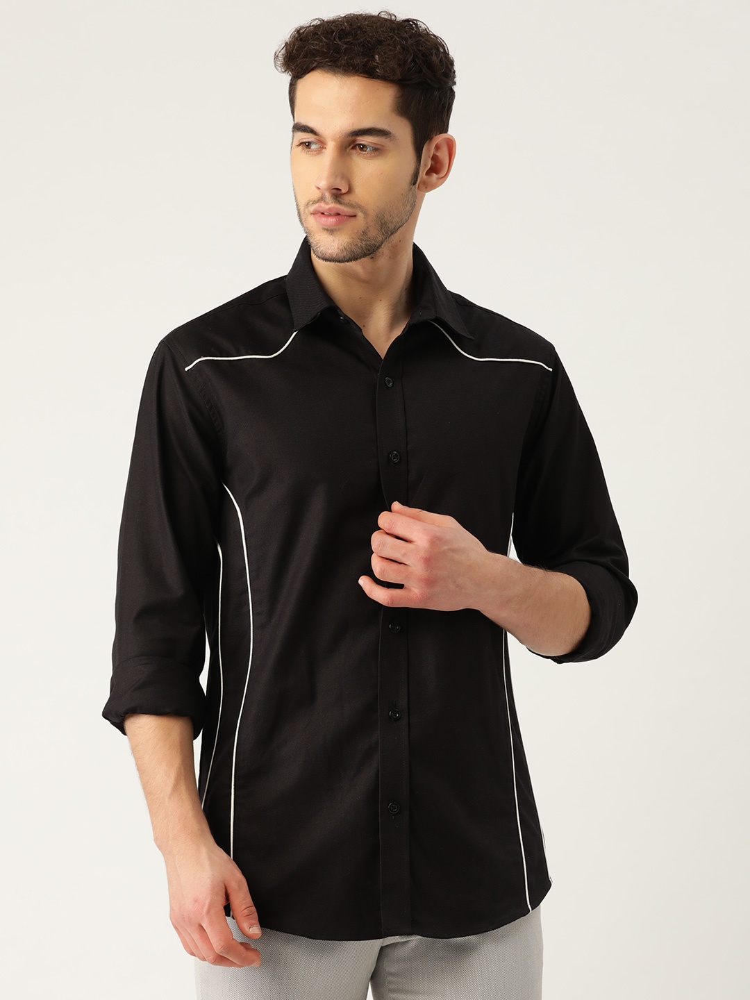 

Molly & Michel Men Black Slim Fit Solid Casual Shirt