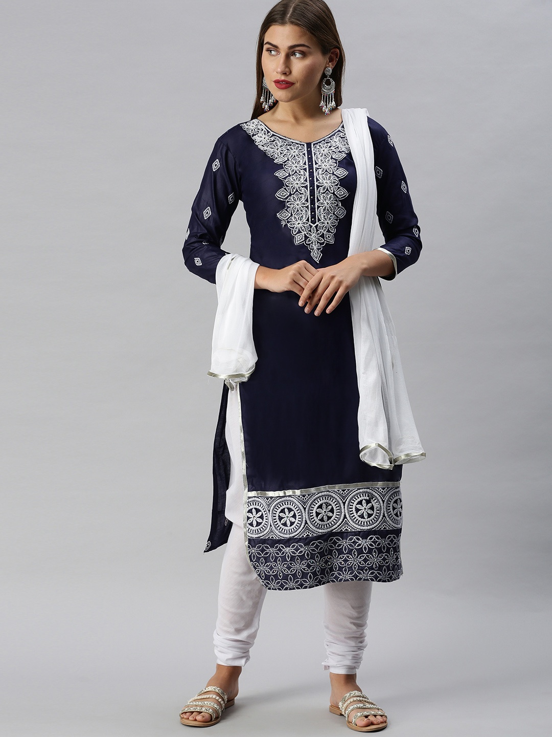 

Blissta Blue & White Cotton Blend Unstitched Dress Material