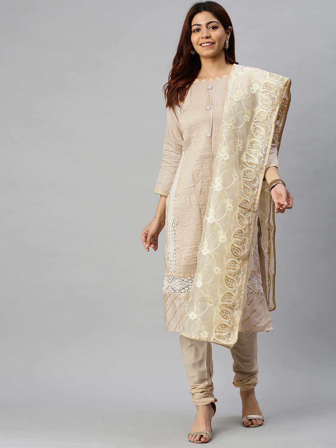 

Blissta Beige Cotton Blend Unstitched Dress Material