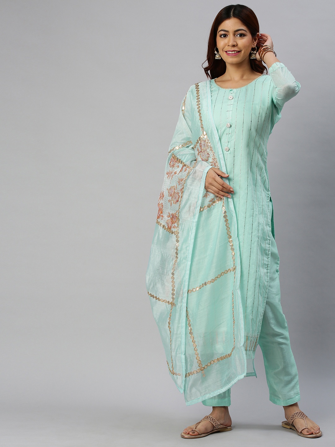 

Blissta Turquoise Blue Cotton Blend Unstitched Dress Material