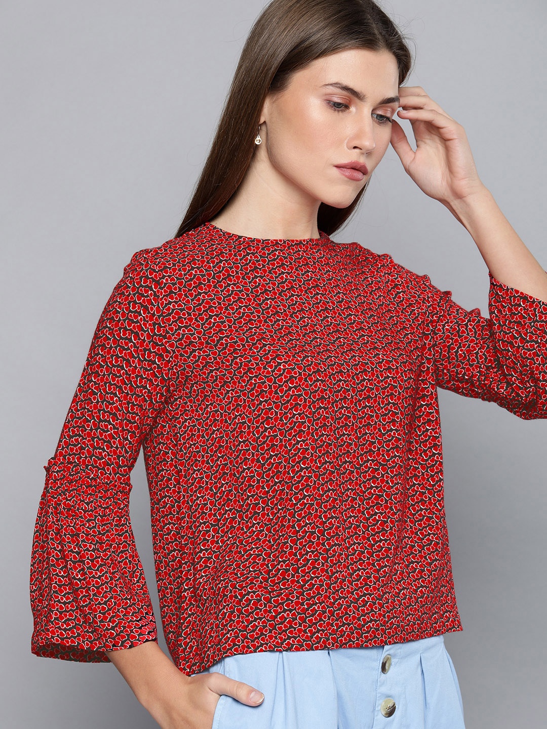 

Chemistry Women Red & Black Printed Flared Sleeve Top