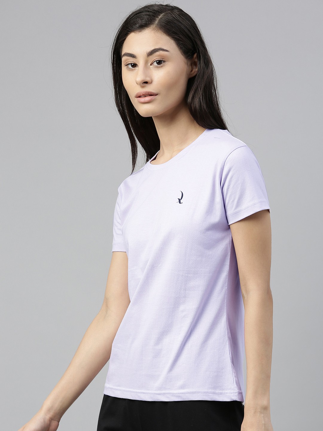 

QUARANTINE Women Lavender Solid Round Neck T-shirt