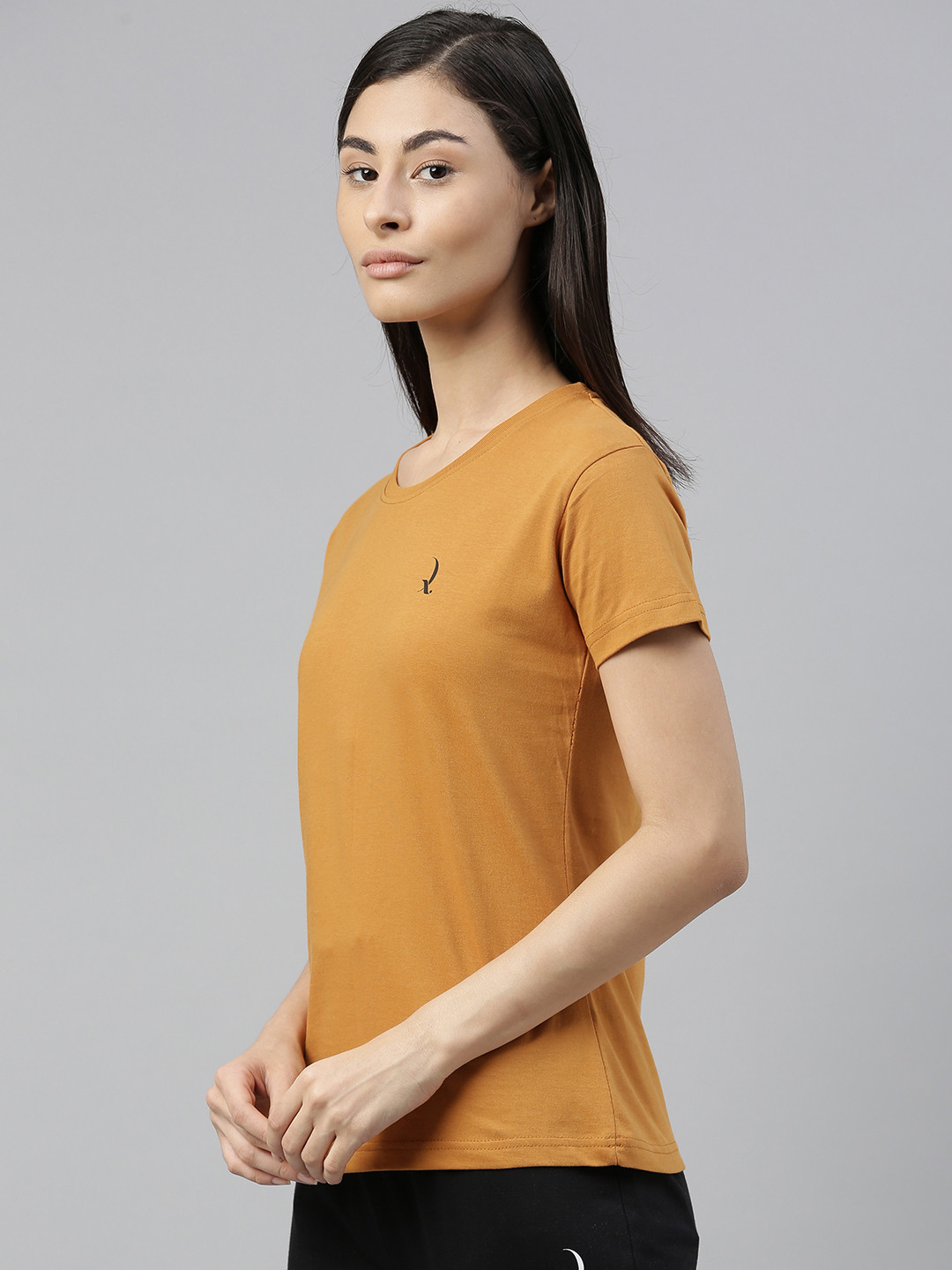 

QUARANTINE Women Mustard Solid Round Neck T-shirt