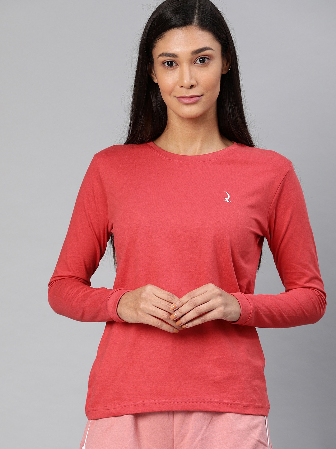 

QUARANTINE Women Red Solid Lounge T-shirt