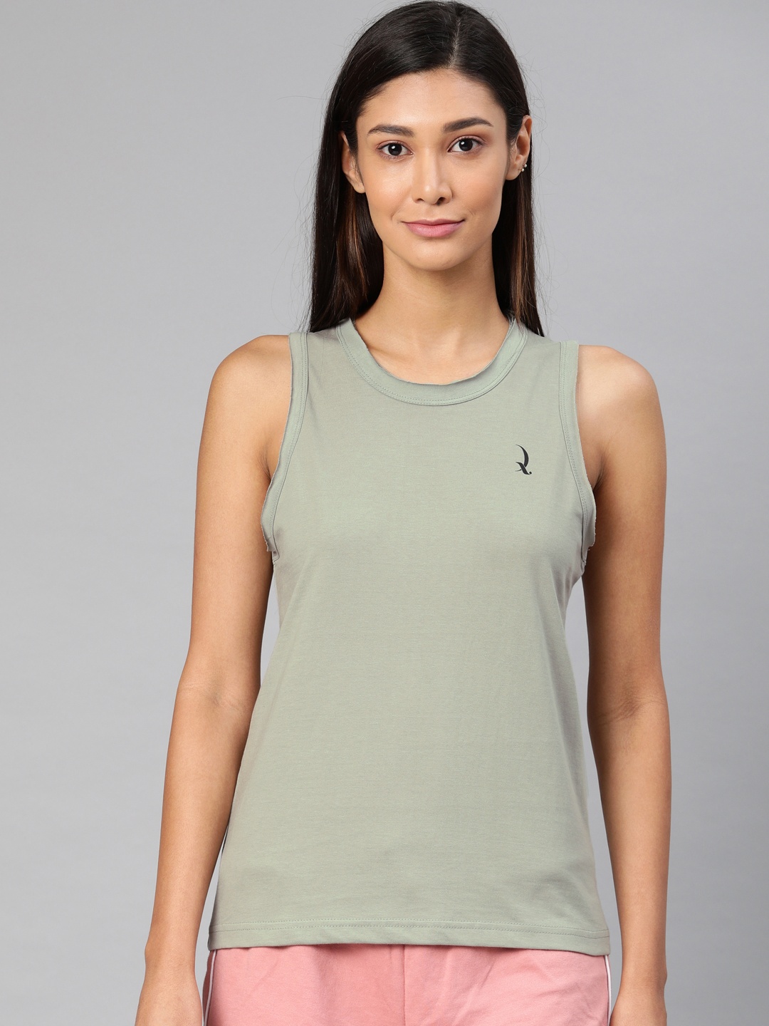 

QUARANTINE Women Grey Solid Sleeveless Round Neck Lounge T-shirt