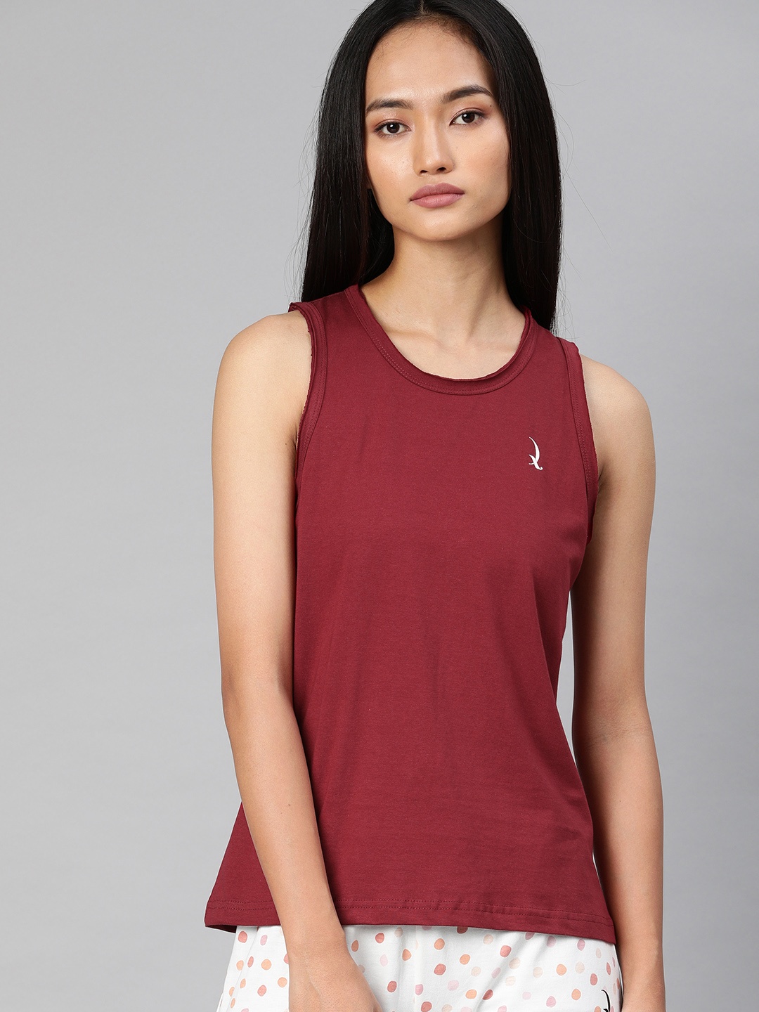 

QUARANTINE Women Maroon Solid Round Neck Lounge T-Shirt