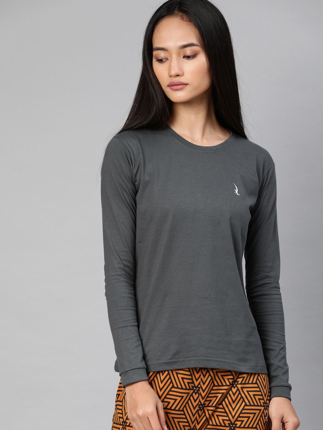 

QUARANTINE Women Grey Solid Lounge T-shirt