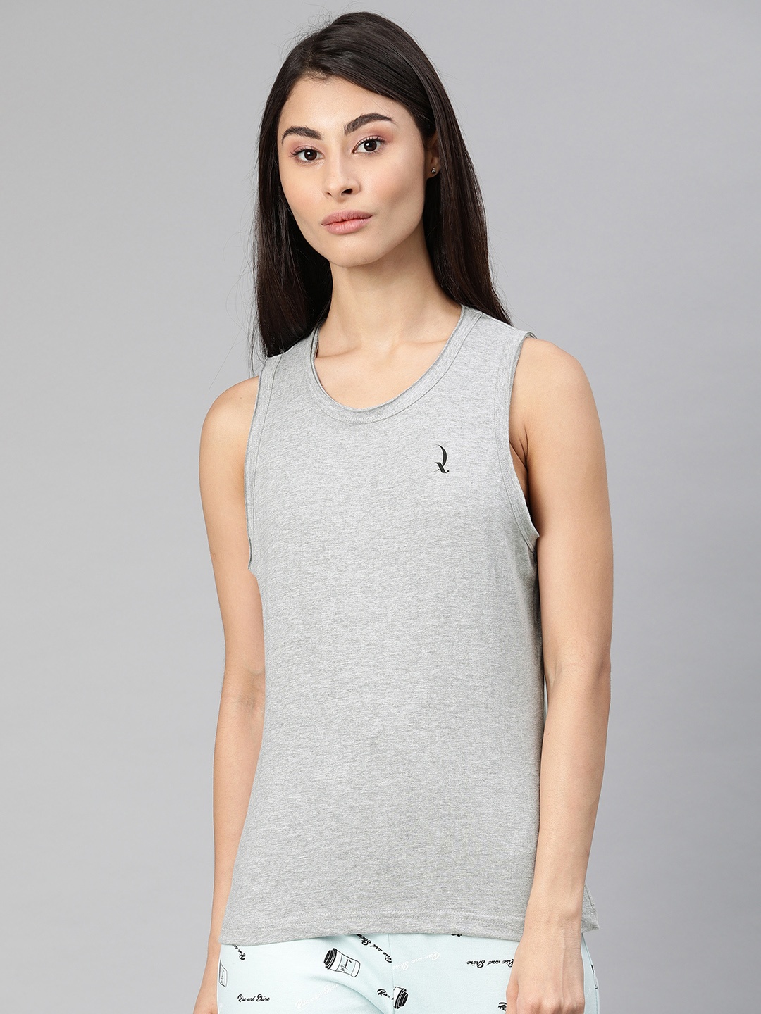 

QUARANTINE Women Grey Melange Solid Round Neck Lounge T-shirt