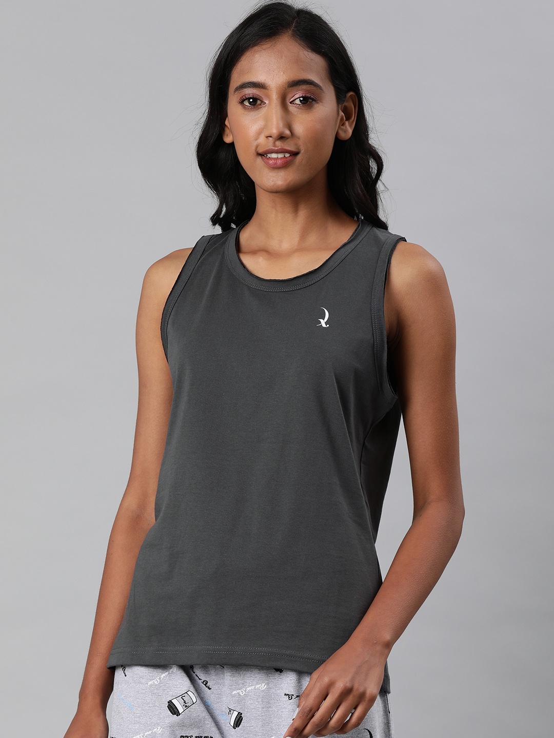 

QUARANTINE Women Grey Solid Tank Lounge T-shirt