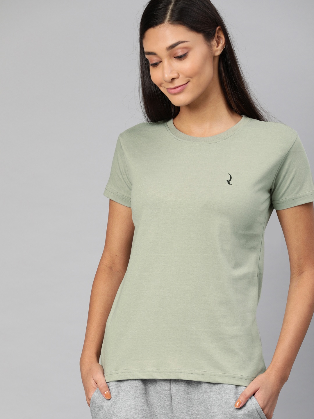 

QUARANTINE Women Grey Solid Round Neck Lounge T-shirt
