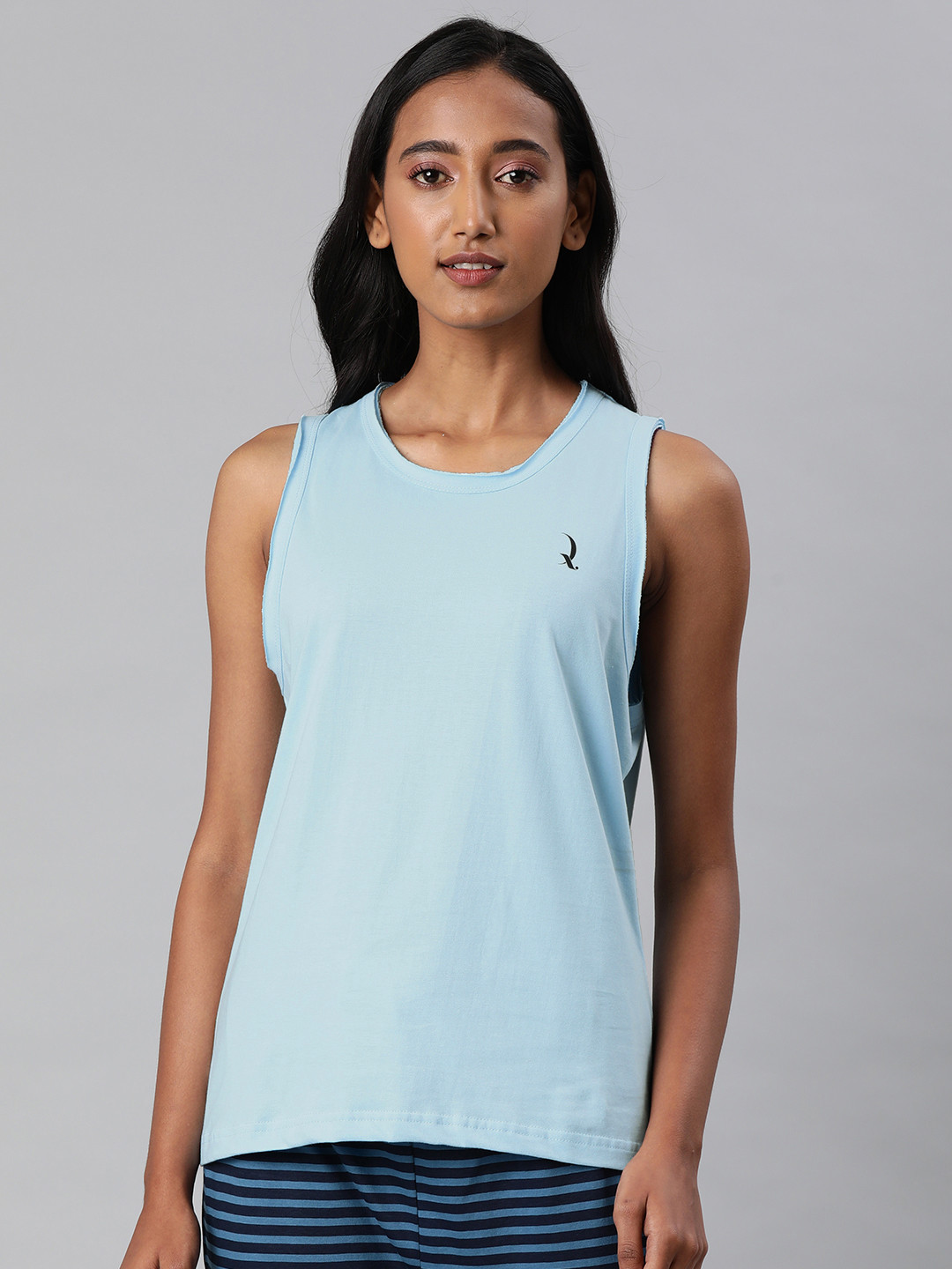 

QUARANTINE Women Blue Solid Round Neck T-shirt