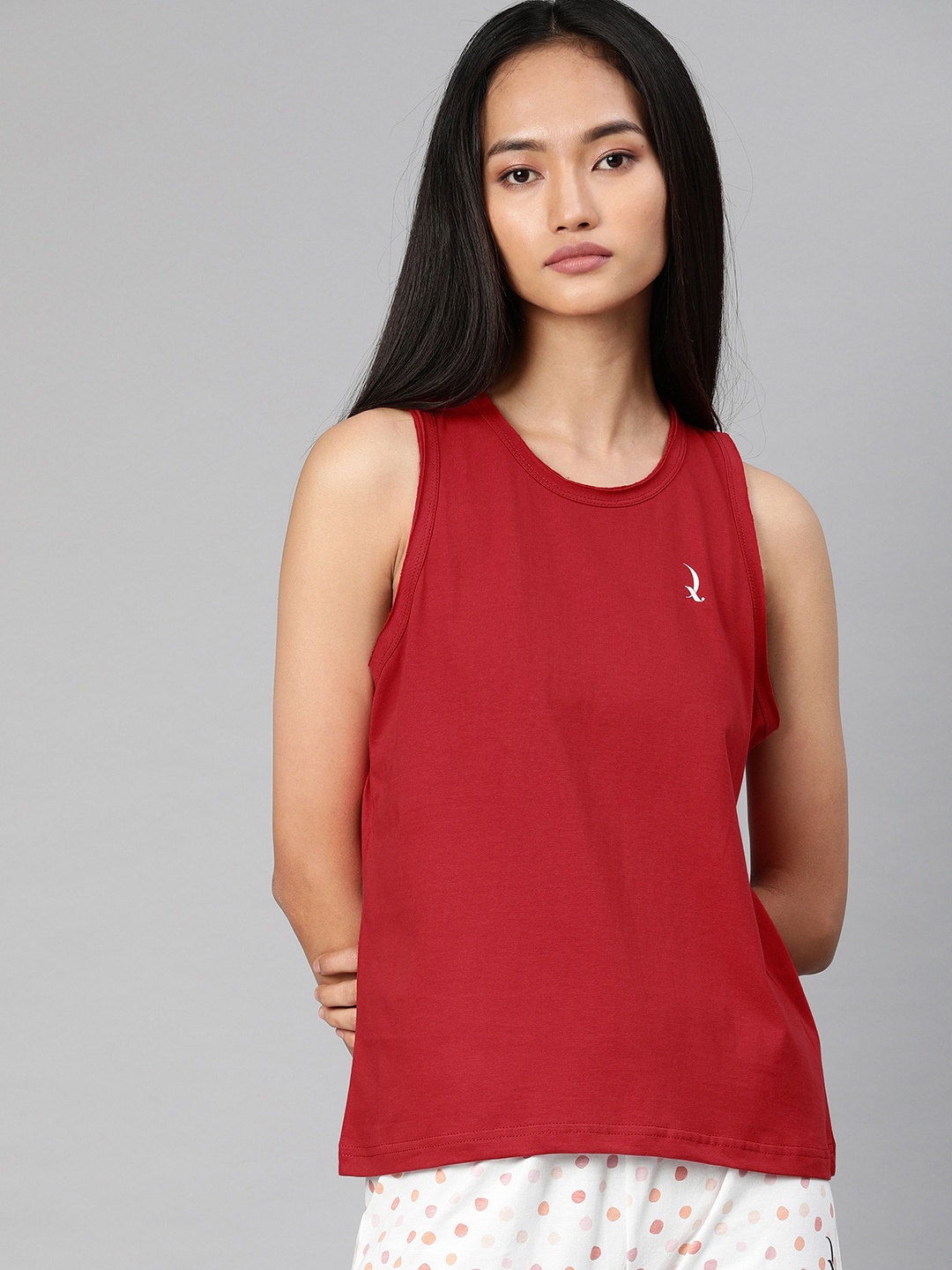 

QUARANTINE Women Red Solid Round Neck Lounge T-shirt