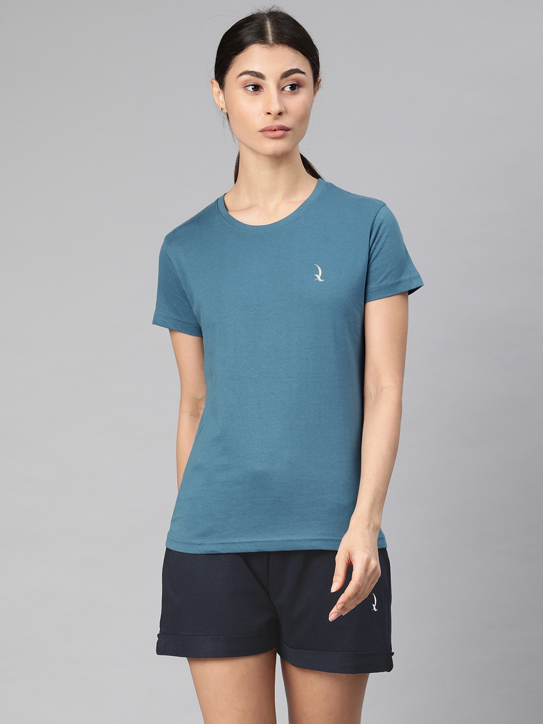 

QUARANTINE Women Teal Blue Solid Night suit