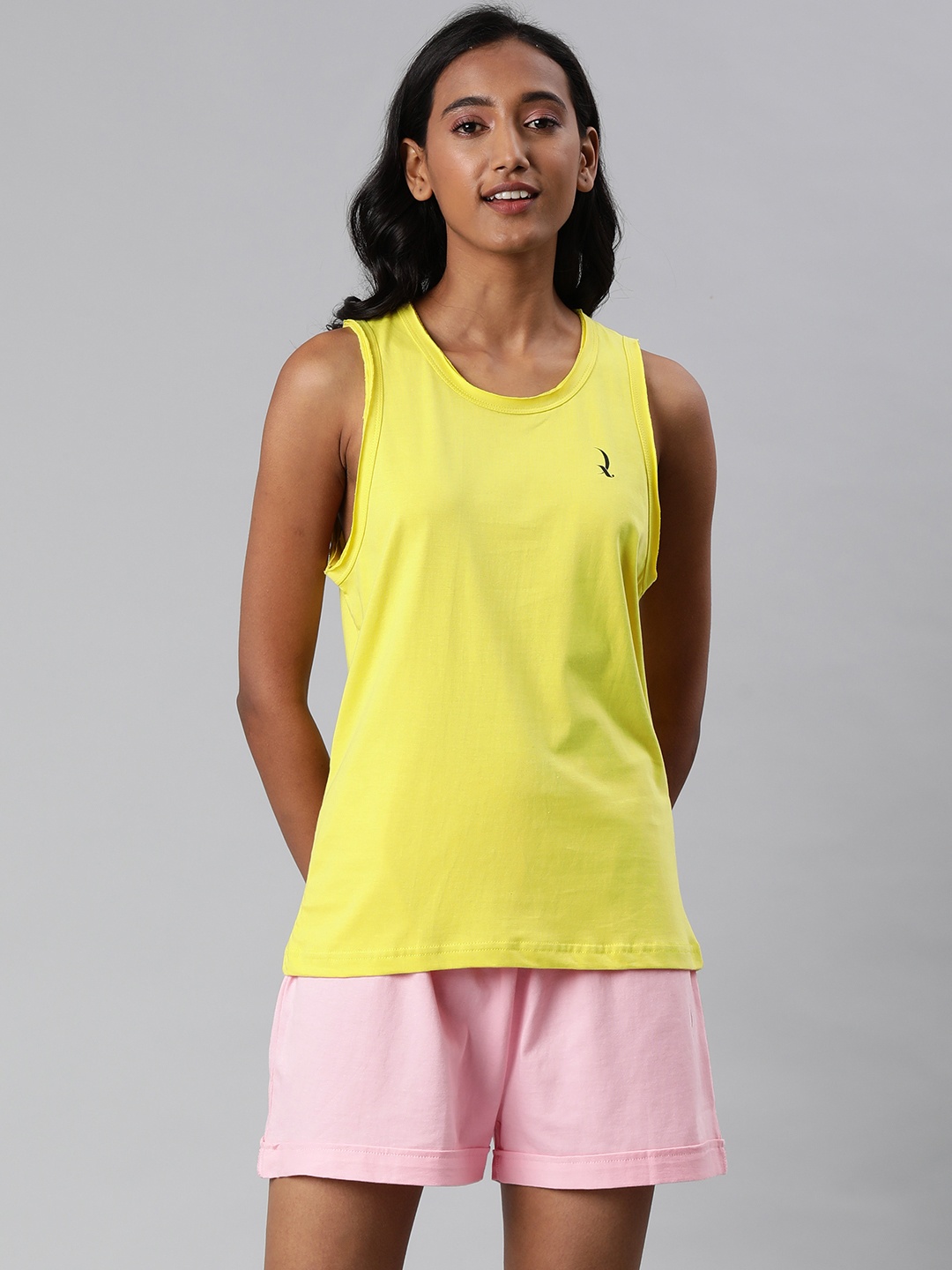 

QUARANTINE Women Yellow & Pink Solid Night suit