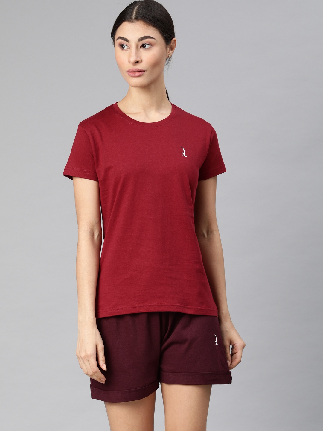 

QUARANTINE Women Maroon Solid Night suit