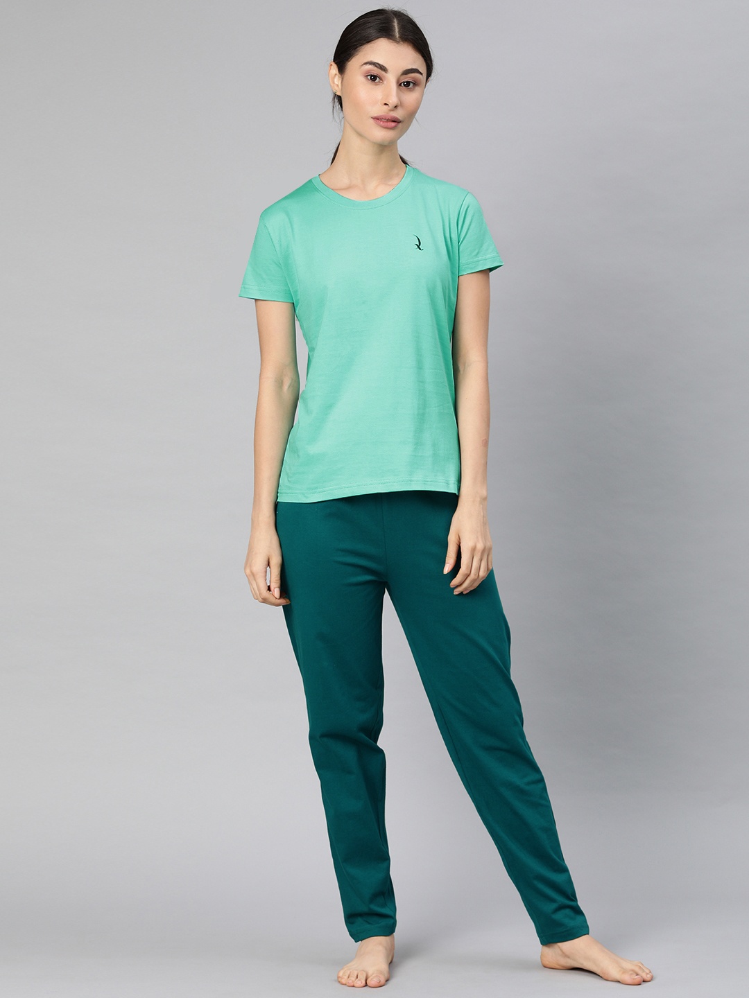 

QUARANTINE Women Sea Green Solid Night suit
