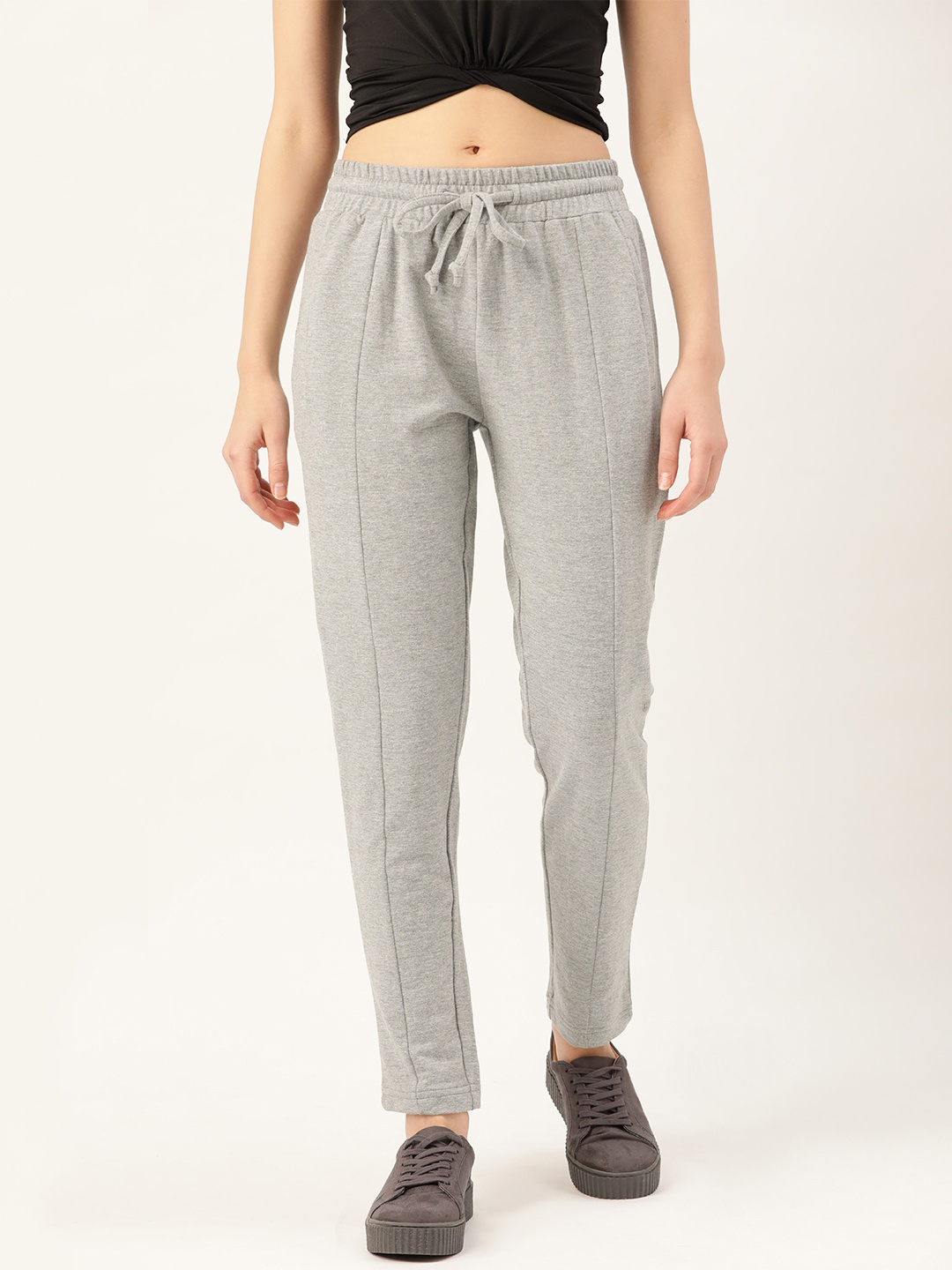 

Besiva Women Grey Melange Solid Pure Cotton Track Pants
