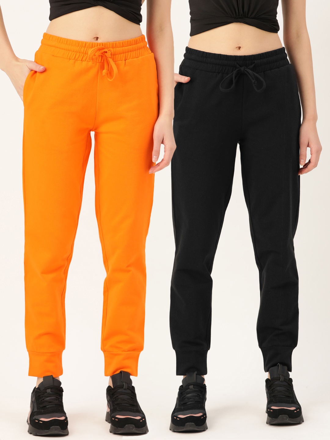 

Besiva Women Pack of 2 Pure Cotton Solid Joggers, Orange