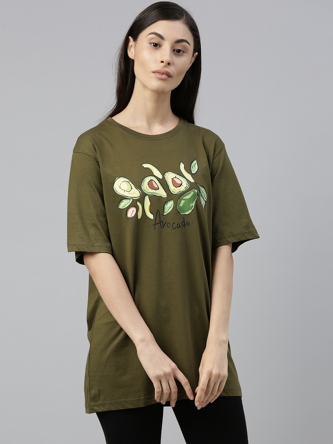 

QUARANTINE Women Olive Green Printed Round Neck T-shirt