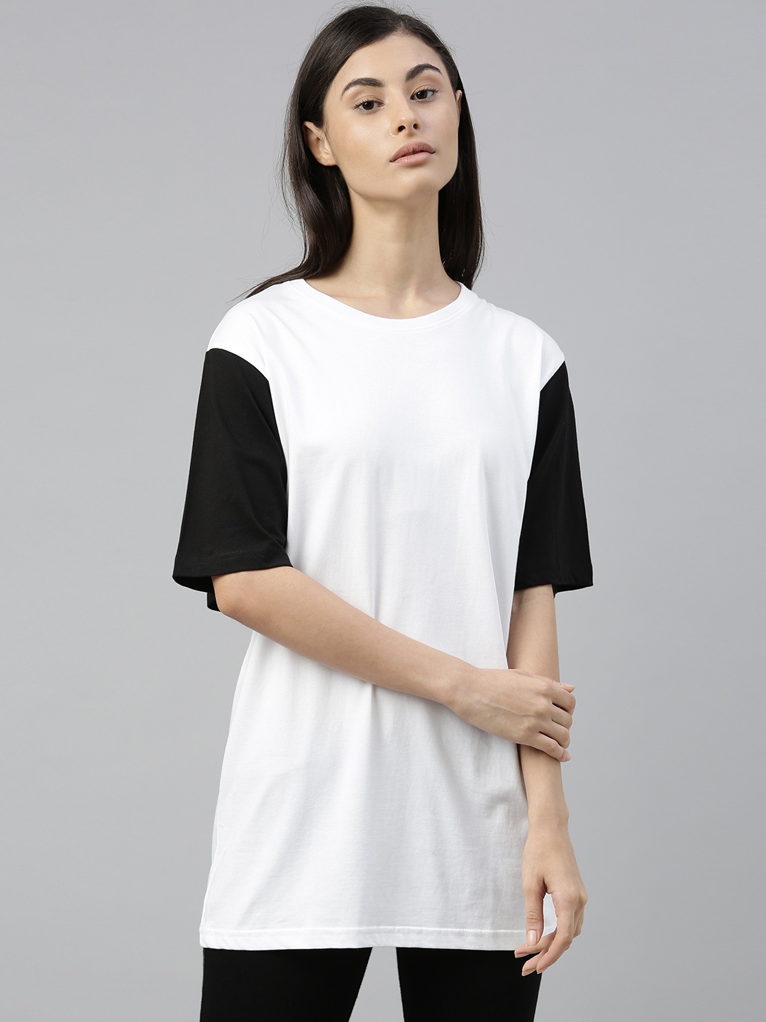 

QUARANTINE Women White Colourblocked Round Neck T-shirt