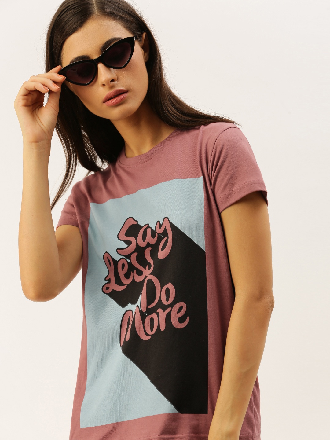 

DILLINGER Women Pink Printed Round Neck Regular Fit Pure Cotton T-shirt