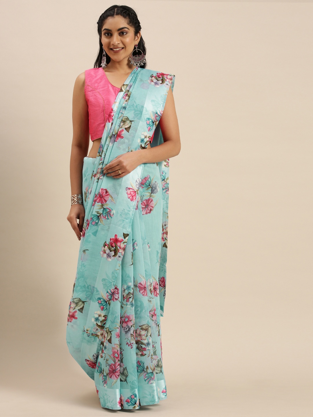 

Mitera Blue & Pink Printed Saree