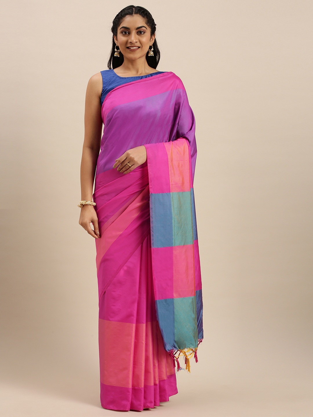 

Mitera Pink & Purple Colourblocked Saree