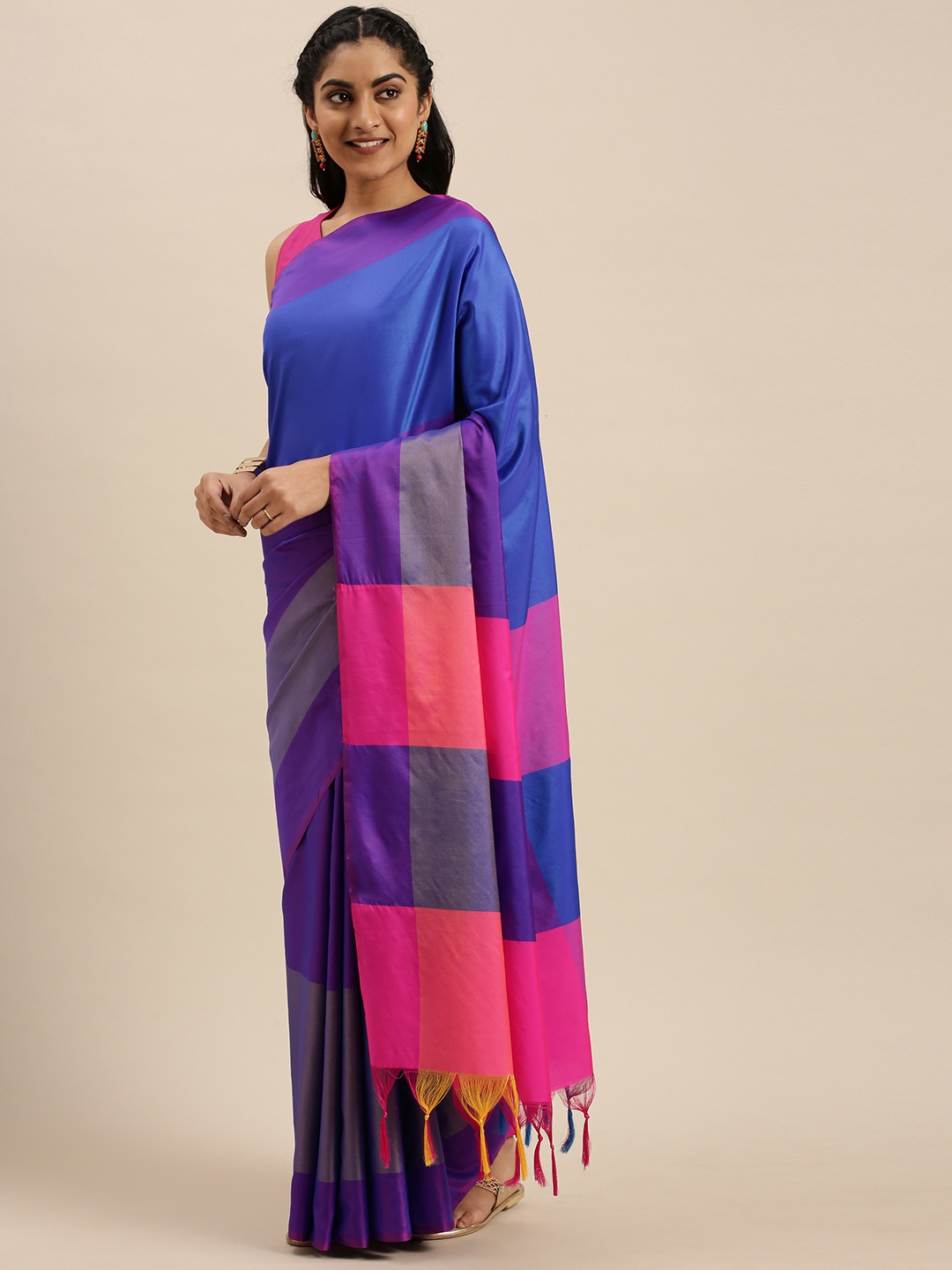 

Mitera Blue Solid Saree