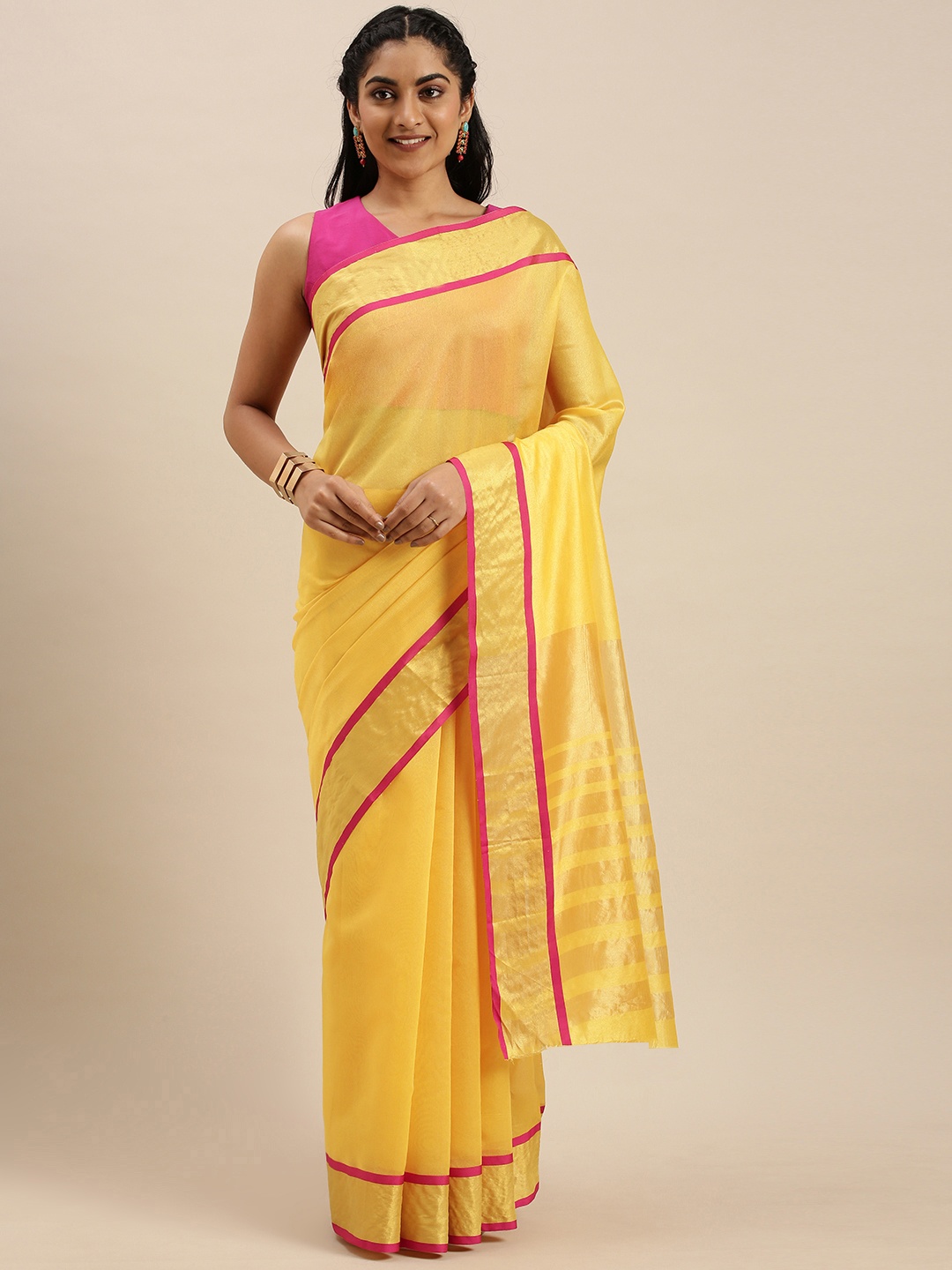 

Mitera Yellow Solid Saree