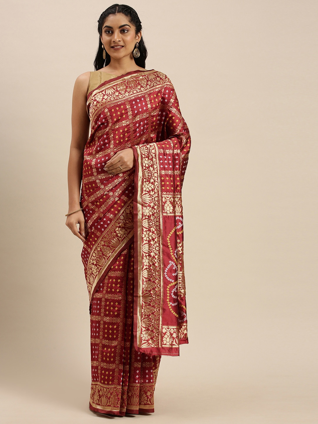 

Mitera Maroon & Golden Woven Design Banarasi Saree