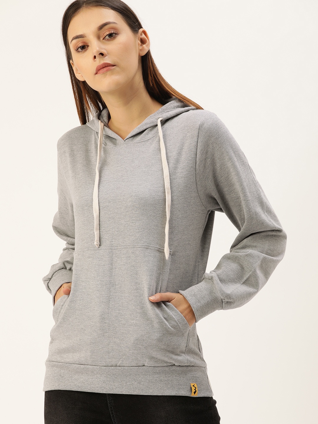 

Campus Sutra Women Grey Solid Hooded Sweatshirt