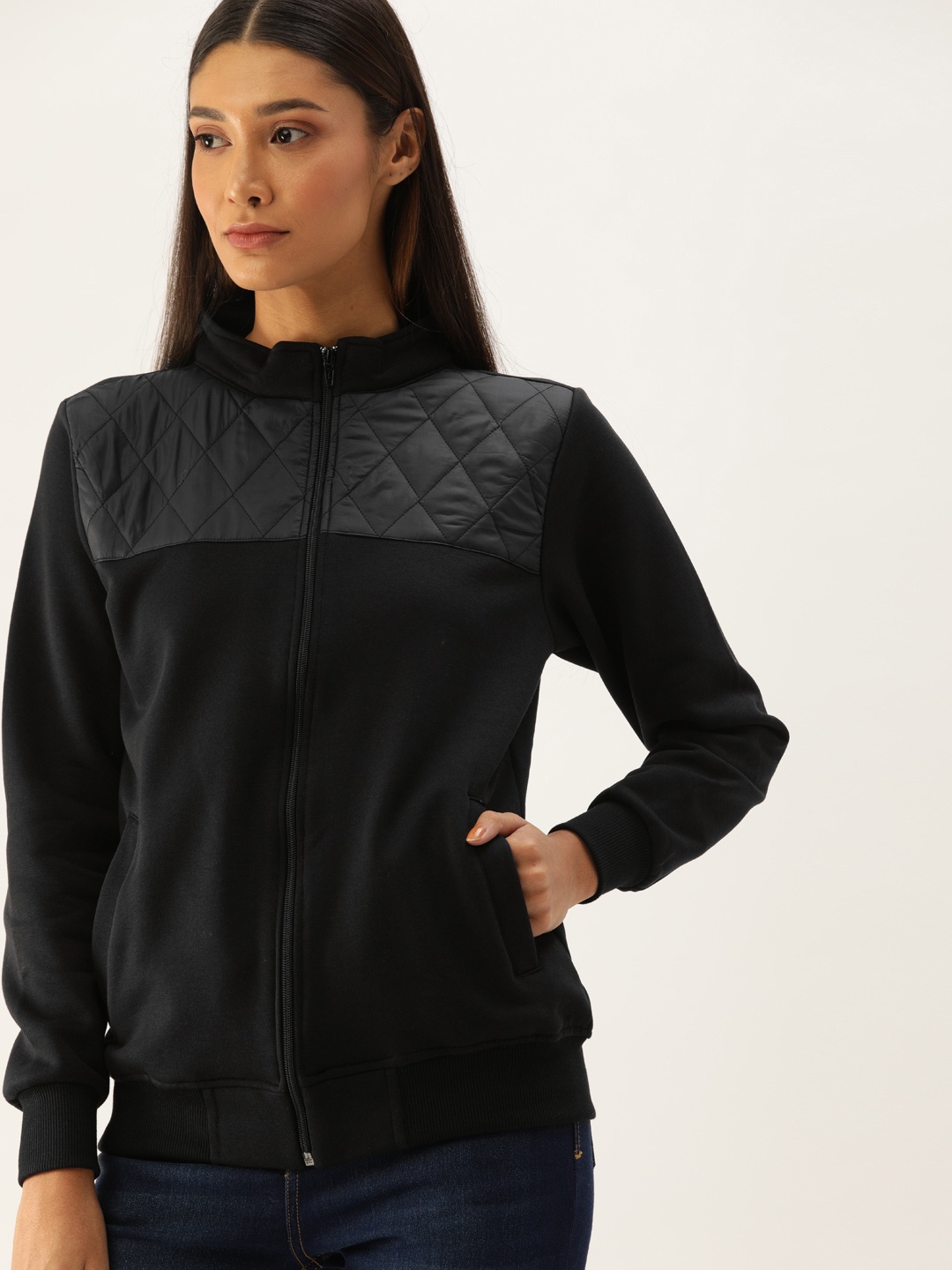 

Campus Sutra Women Black Solid Windcheater Bomber Jacket