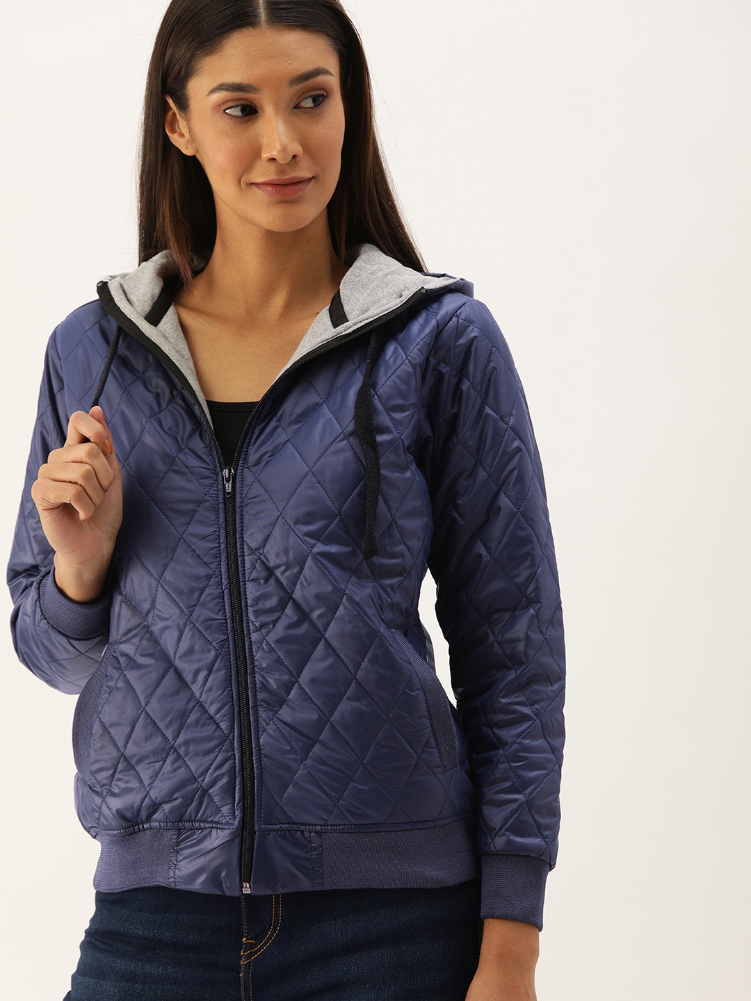 

Campus Sutra Women Blue Solid Windcheater Quilted Jacket