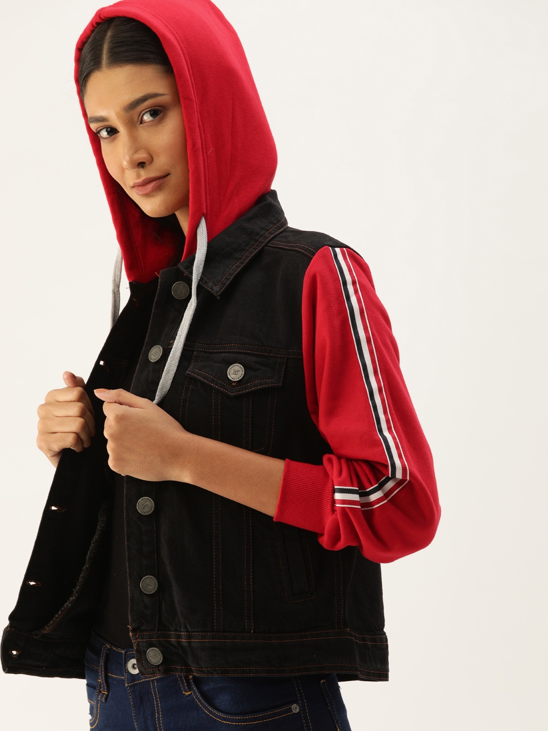 

Campus Sutra Women Black Solid Windcheater Denim Jacket