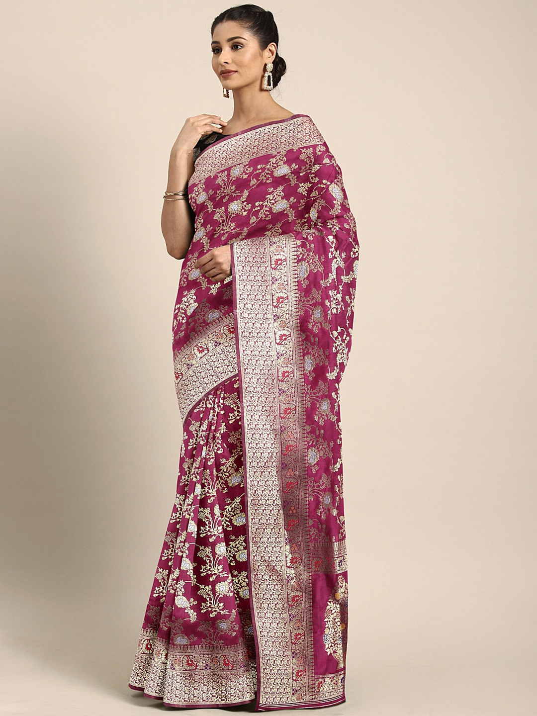Neerus Magenta & Magenta Pure Silk Woven Design Saree